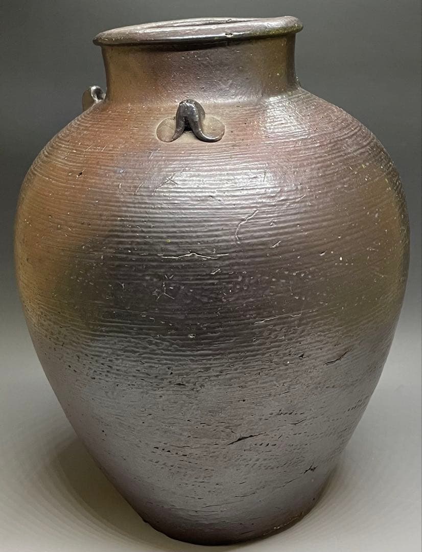 南蛮焼　古南蛮　南蛮壺　南蛮糸目三耳壺　特大36cm 　Y701