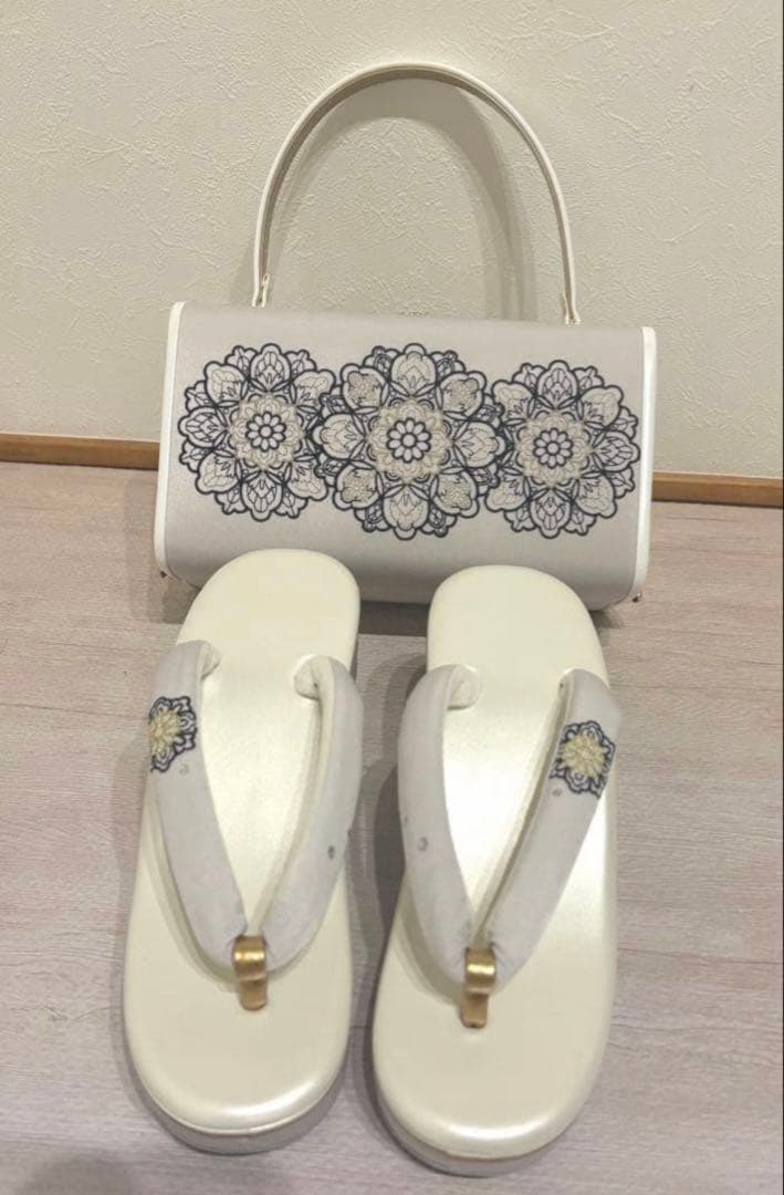 花柄刺繍 和装用バッグと下駄セット