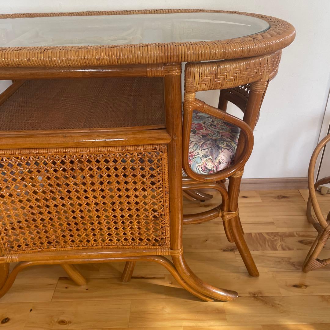 かけぼこラタン テーブル 籐 ダイニングテーブル ビンテージ アジア