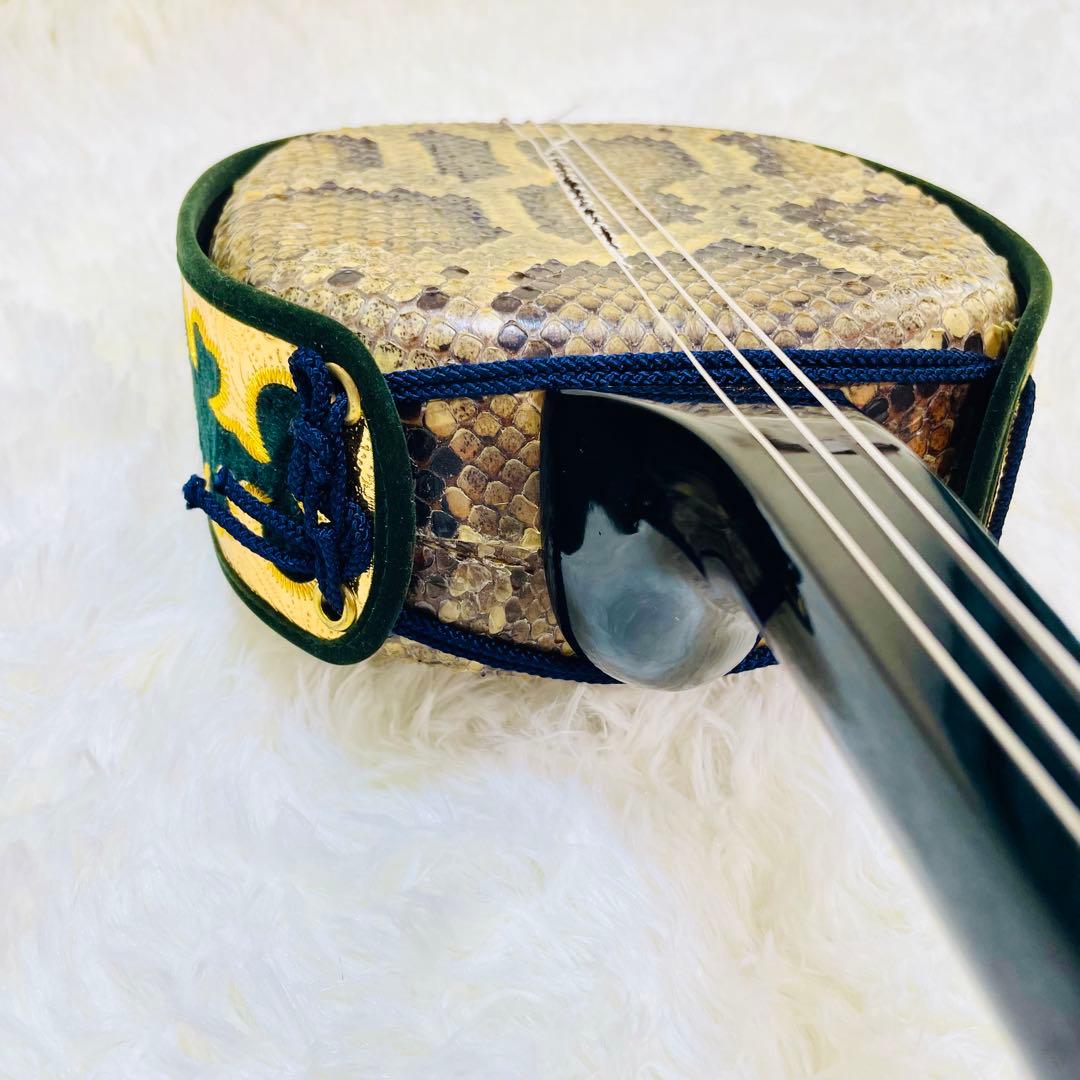 現状品　沖縄三線　蛇皮　ヘビ皮　ケース付き　爪　三味線