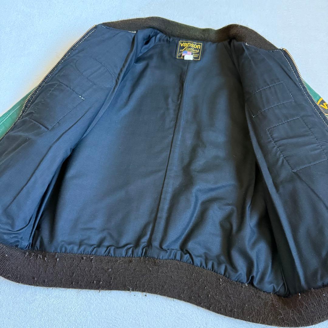 VANSONレザージャケット グリーン ワッペン 42