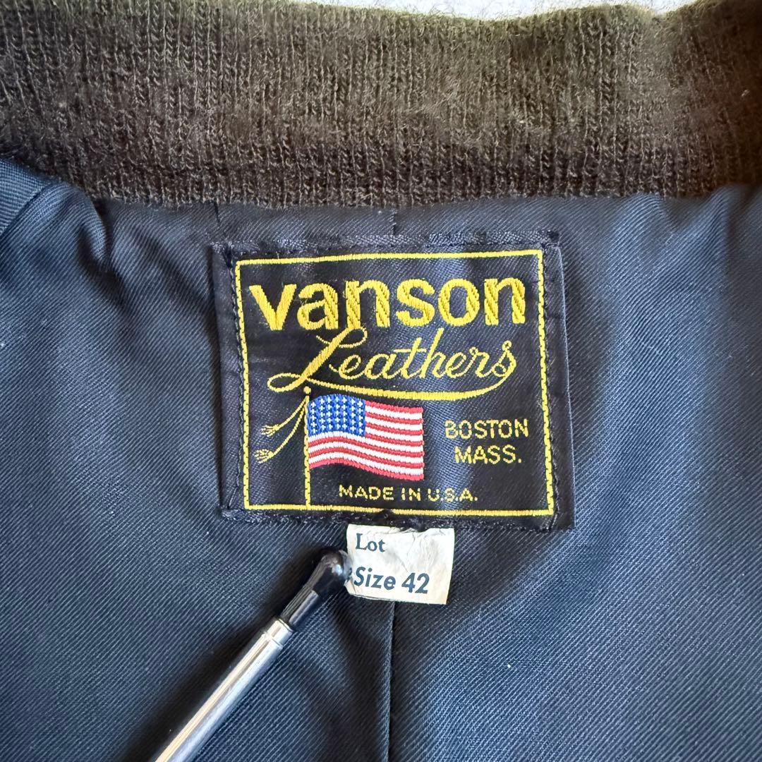 VANSONレザージャケット グリーン ワッペン 42