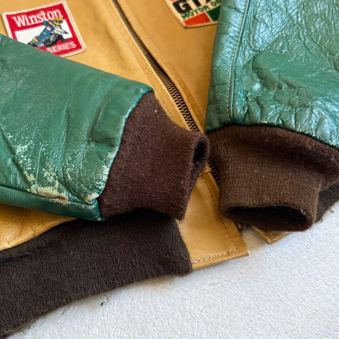 VANSONレザージャケット グリーン ワッペン 42