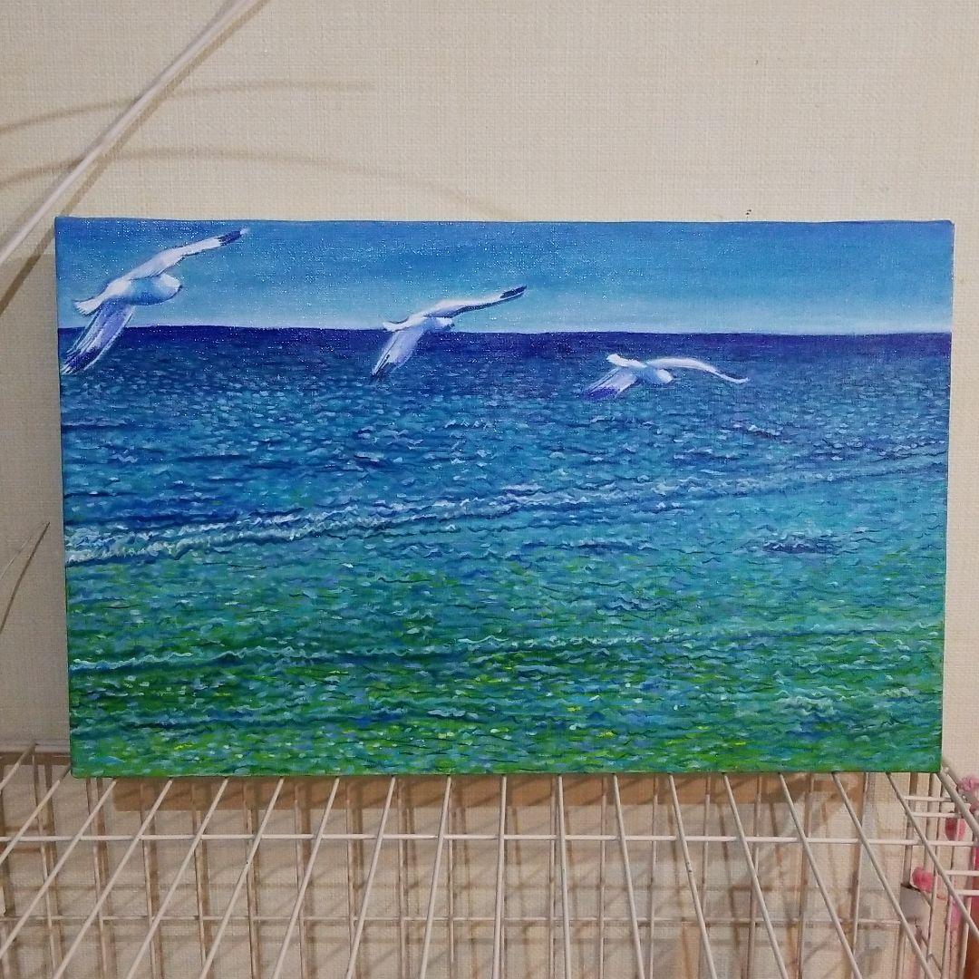 油絵　専用確認　海とカモメ
