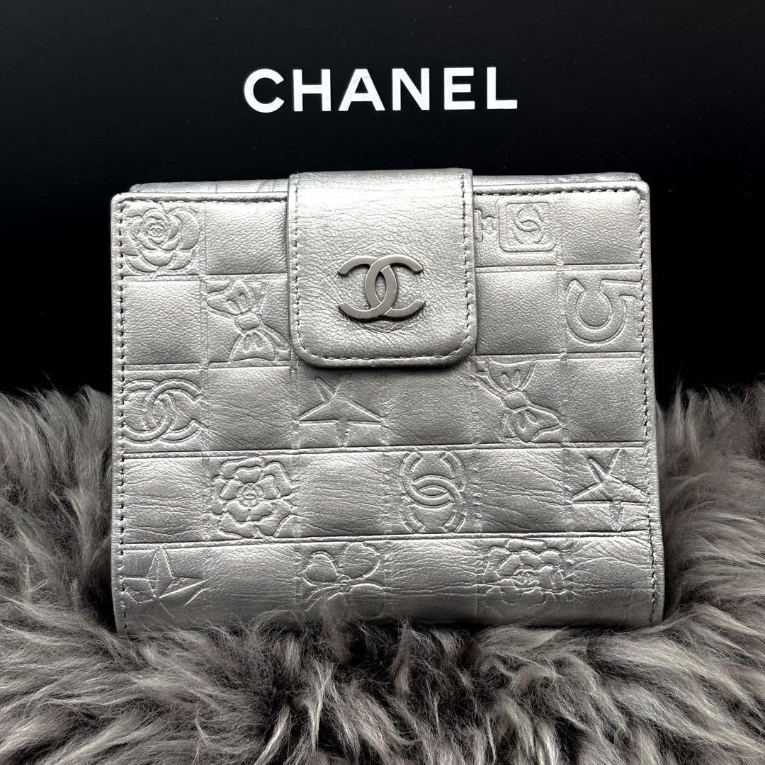 【美品✨】シャネル 財布 アイコンライン Wホック 二つ折 SV