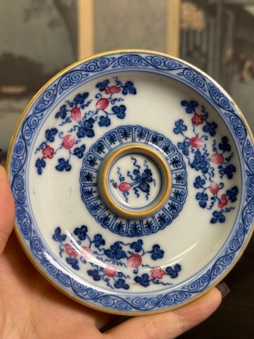 清時代染付小盤 盃托 慶宜堂製 中國古美術 長 10.5cm