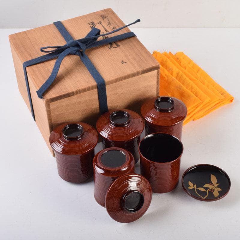 ジャンジャンブル 　慶峯造　南天蒔絵　御箸洗　五客　共箱　C　8791