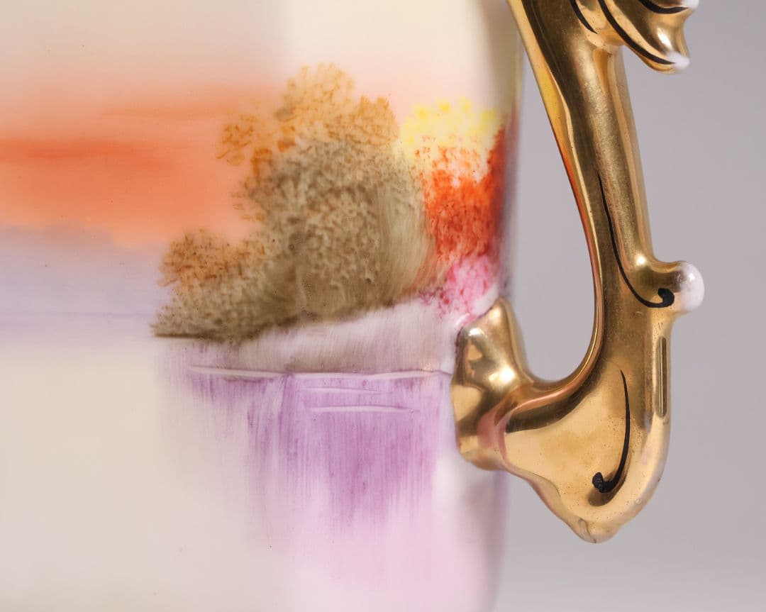 【CM305】オールドノリタケ 湖畔の風景 白鳥 花瓶 15.5cm 耳付 花入