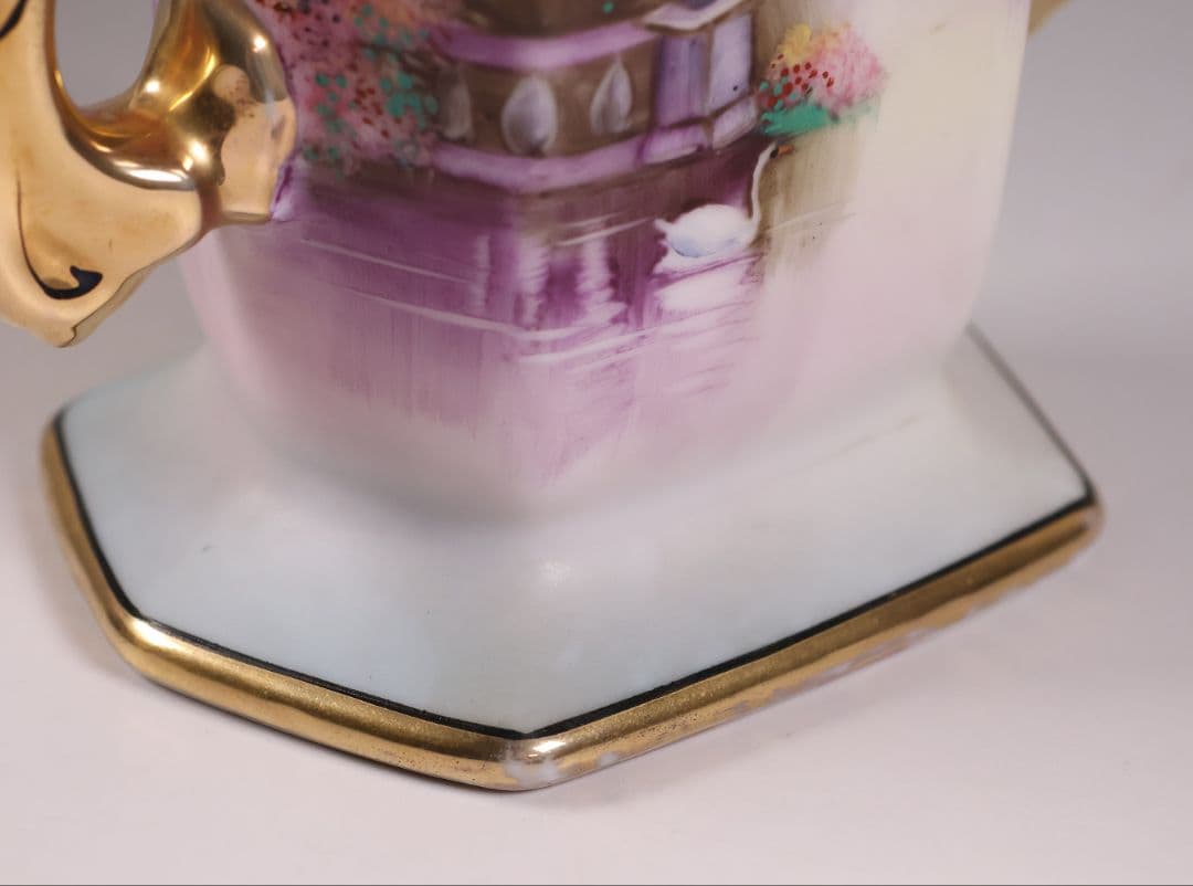 【CM305】オールドノリタケ 湖畔の風景 白鳥 花瓶 15.5cm 耳付 花入