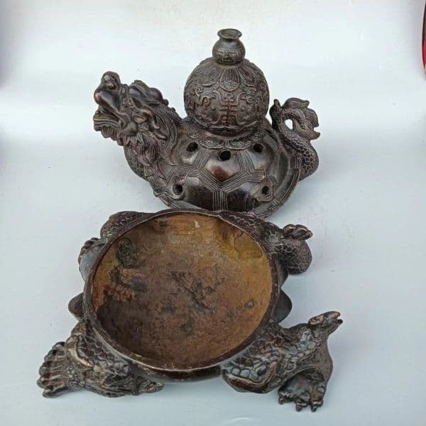 銅器 竜亀薫香炉 茶道具 香道具 工芸品 美術品 置物