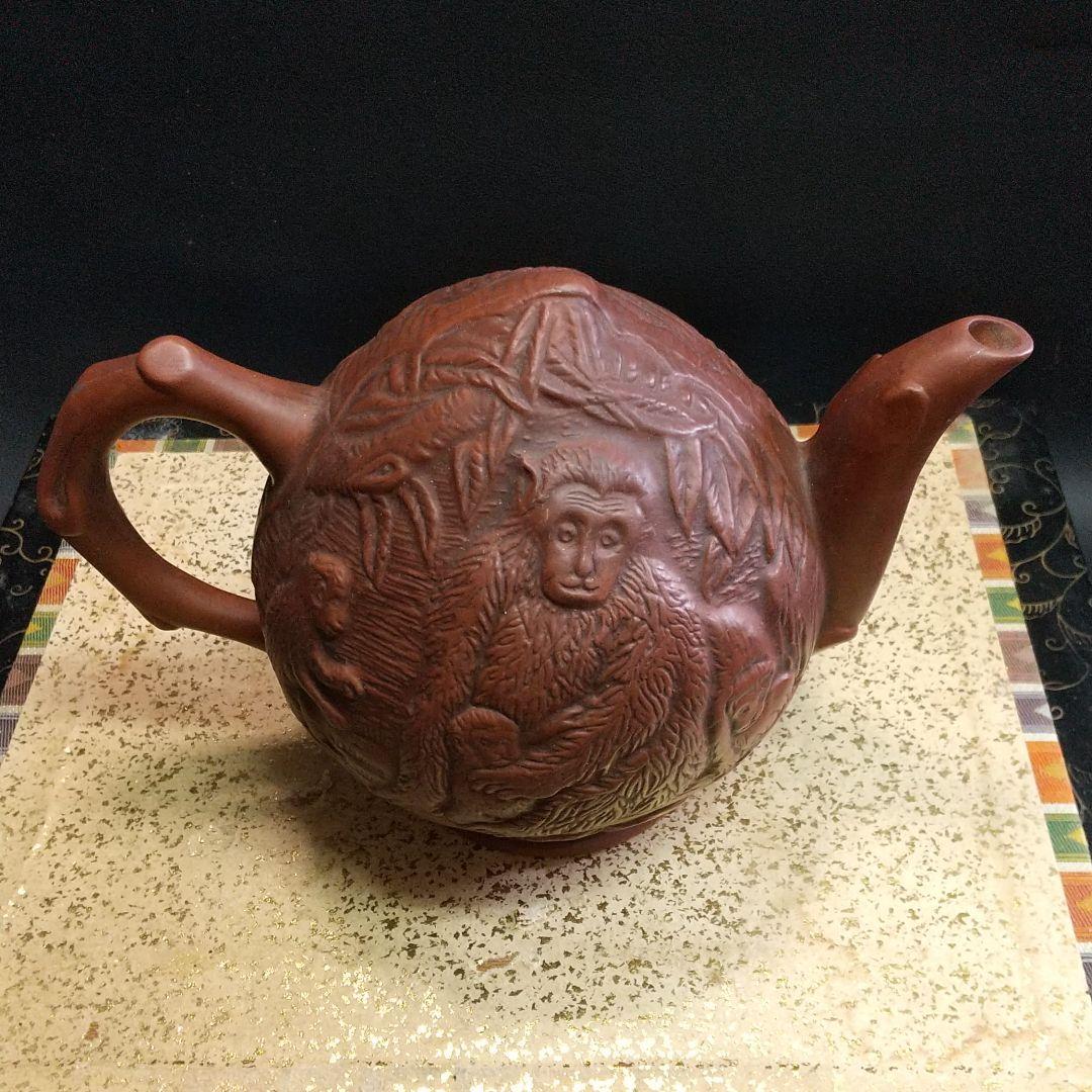 ※中国古美術/朱泥南瓜鼠紋茶壺/(底款有り)他2点/