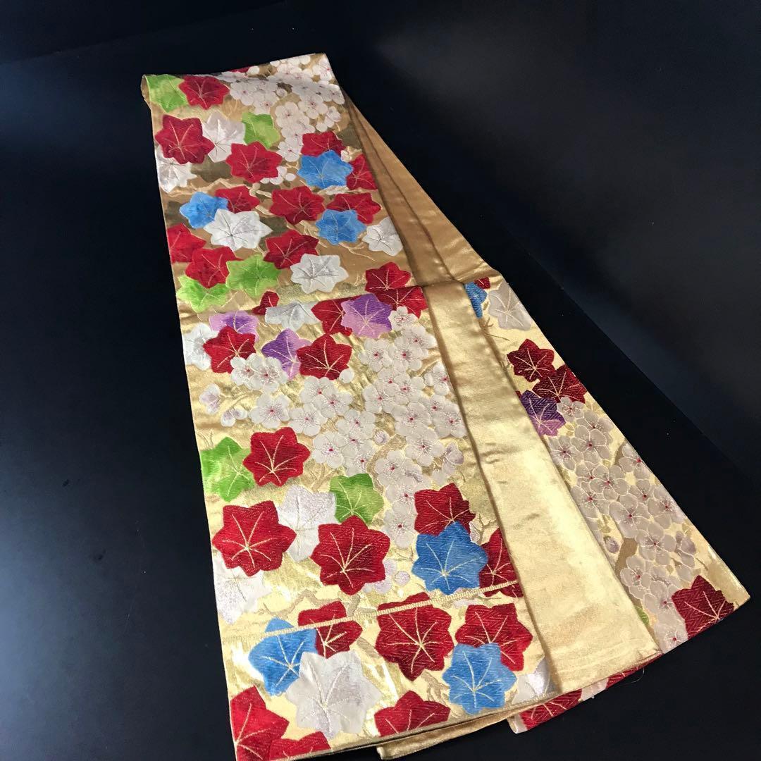 ZF-1294 袋帯 六通 正絹 花々 かわいい お洒落 レトロ 豪華