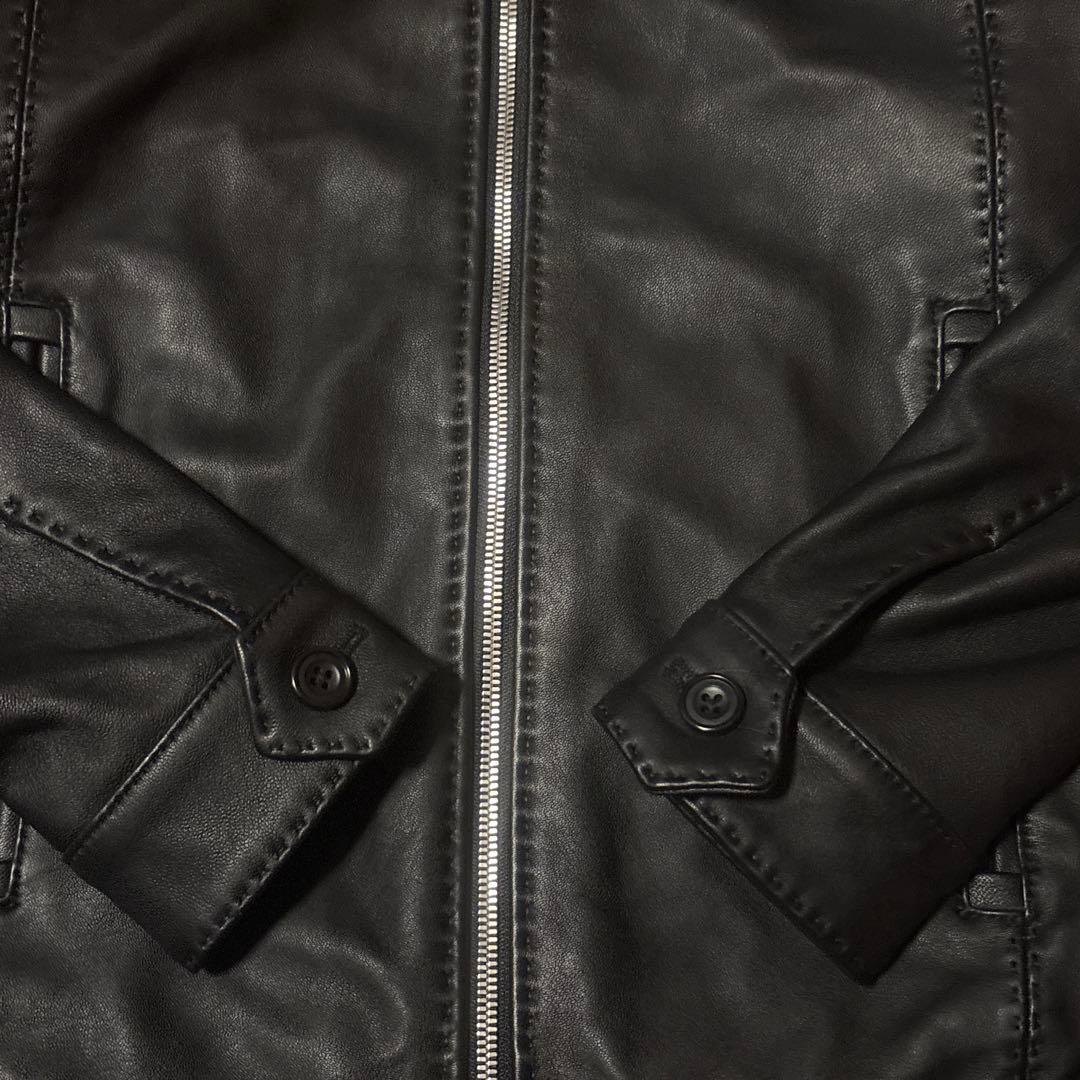✨美品✨メンズビギ　クロームタンニングレザージャケット 羊革 黒 ステッチ