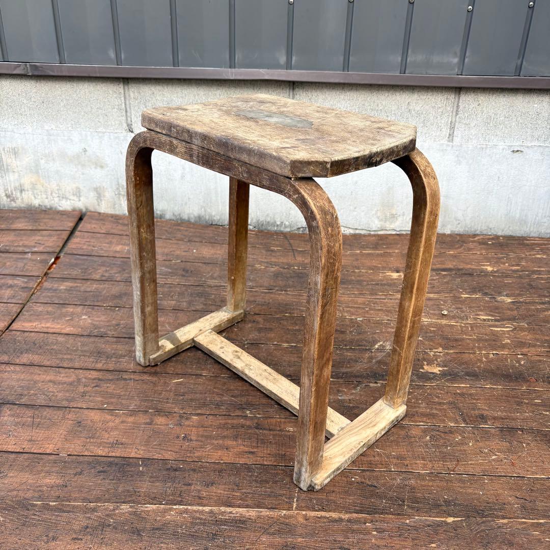 C1 昭和レトロ 古道具 無垢材 木製椅子 プライウッドスツール 古家具 花台