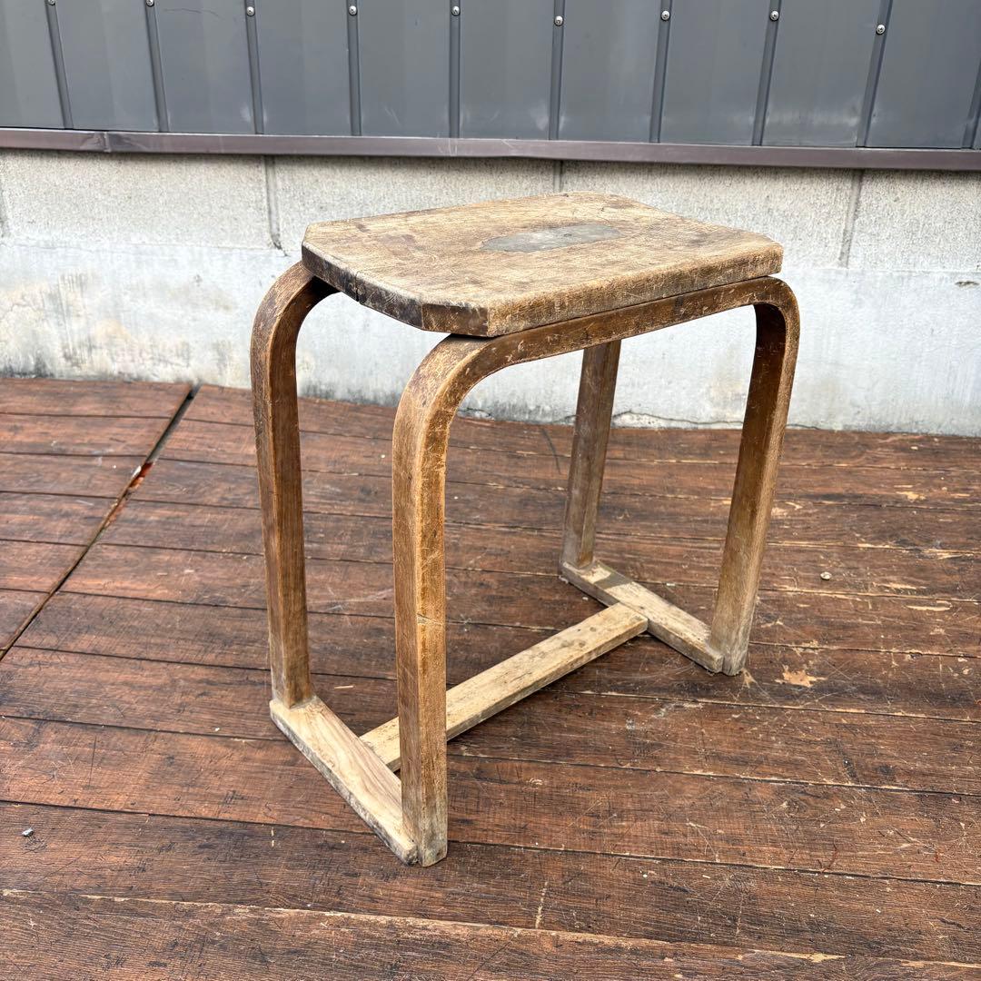 C1 昭和レトロ 古道具 無垢材 木製椅子 プライウッドスツール 古家具 花台