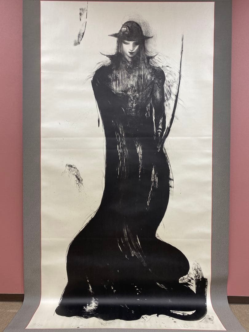 美品 超特大！掛け軸 天野喜孝作「妖花」リトグラフ 作品保証書付き