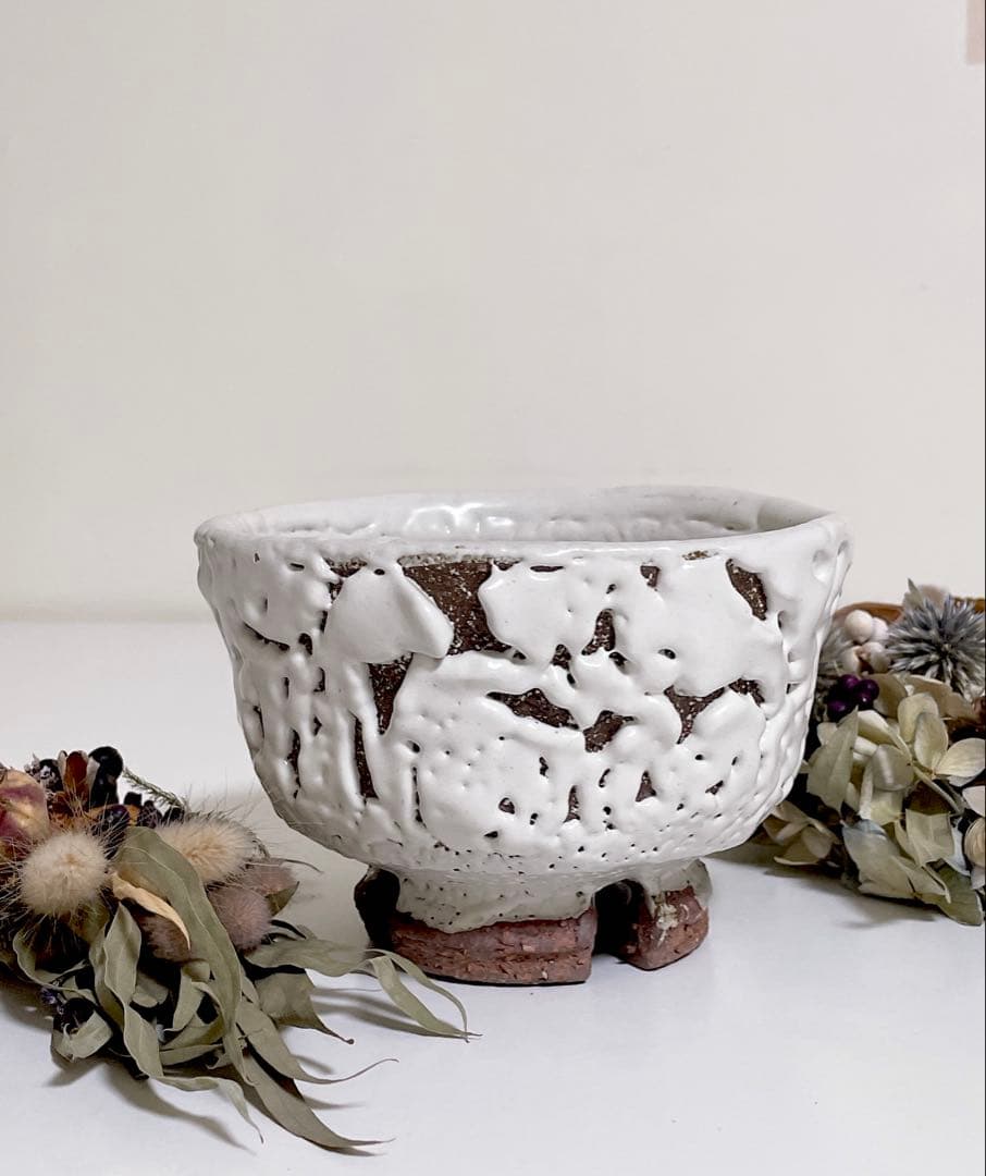 萩焼　山根清玩　鬼萩　足割り高台　新品　光彩庵　抹茶碗　陶器