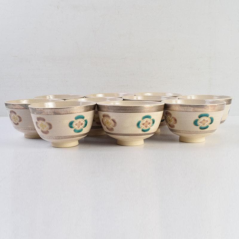 茶道具　犬山焼　犬山本窯　尾関作十郎造　数茶碗　十客　共箱　M　R9398H