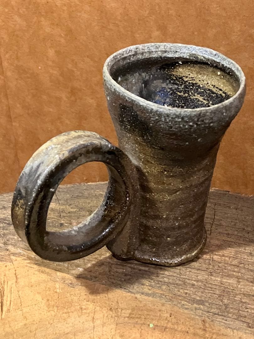 名品　越前　穴窯　焼き締めフリーカップ　マグカップ　コーヒー　ビアカップ、ワイン