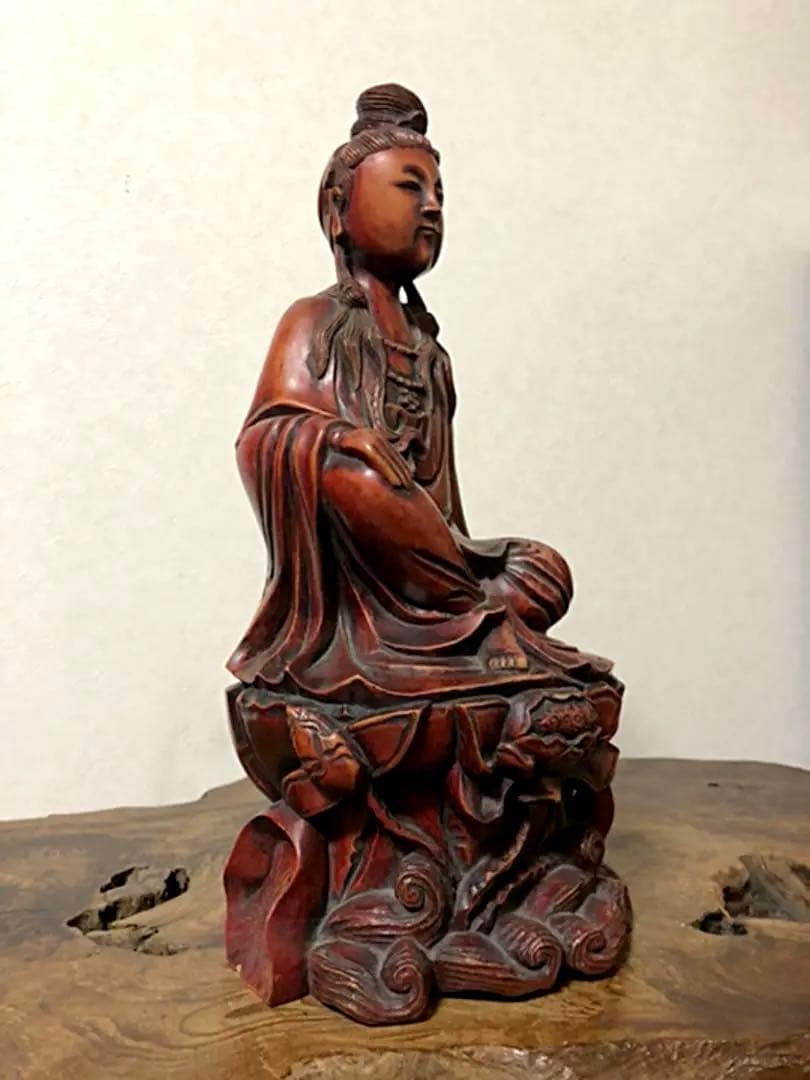 中国仏教美術 古木 一刀彫 蓮乗観音菩薩