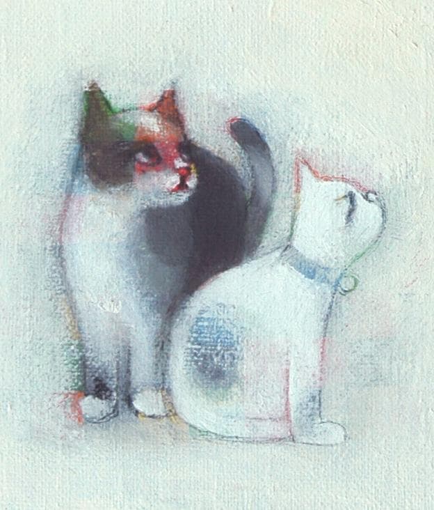 油絵 菅家令子 絵 絵画 インテリア 額付(銀) F4-030419 猫と女の子