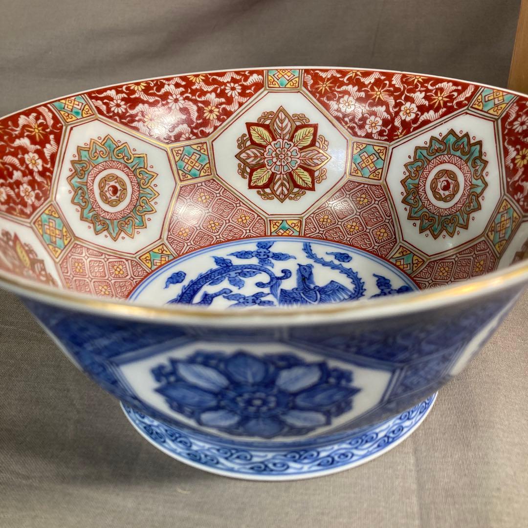 【源右衛門】古伊万里の伝統　日本名窯　舘林源右衛門作　染錦花唐草龍鳳凰見込文　鉢