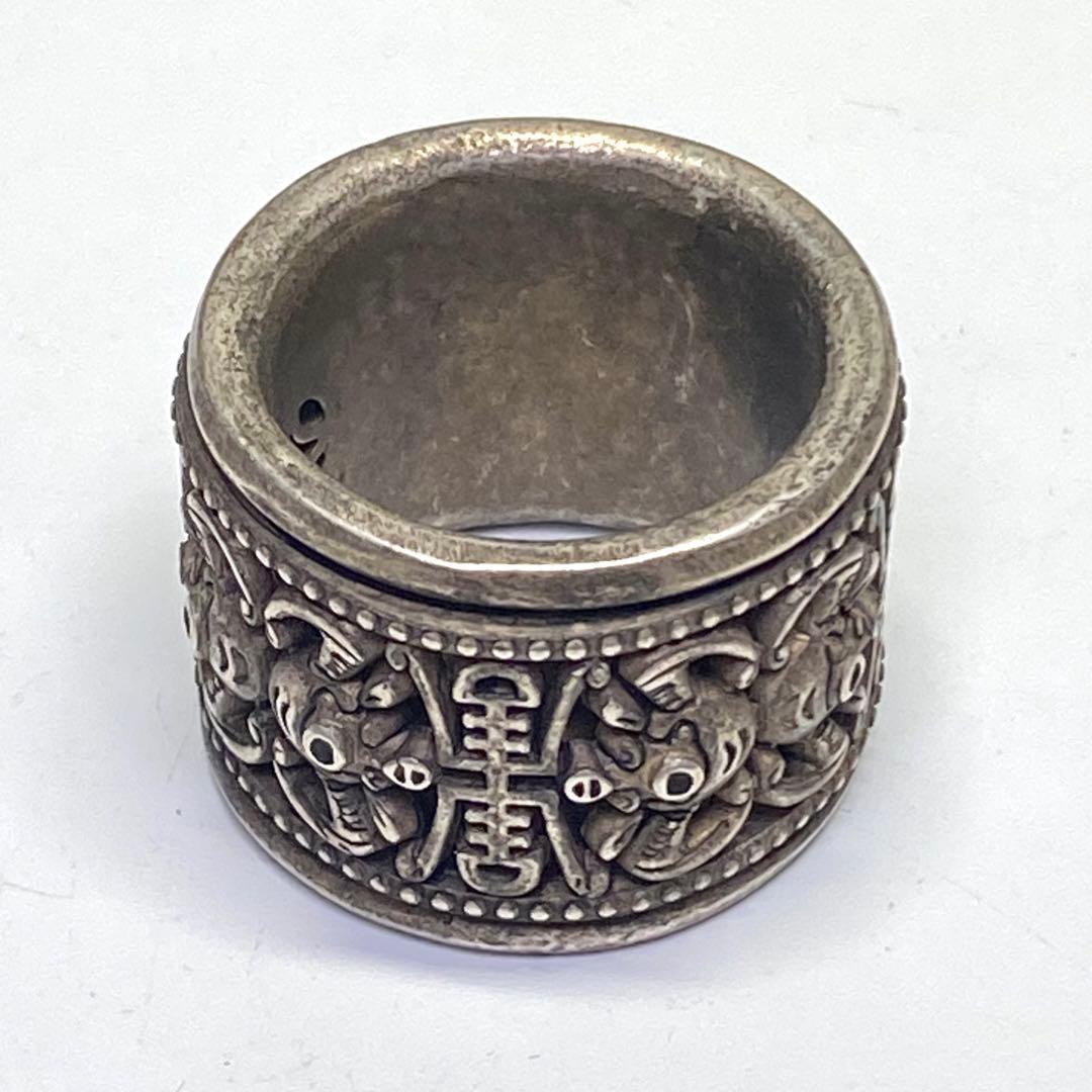 古美術アンティーク清代の指輪 蝙蝠 寿紋（福寿）銀製 「光緒 天寶 足銀 」骨董