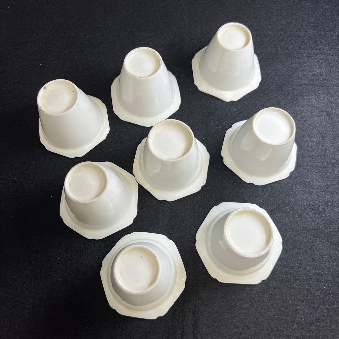 江戸初期~中期　柿右衛門白磁輪花猪口8客　状態良　木箱付　東Y8-0114☆2F