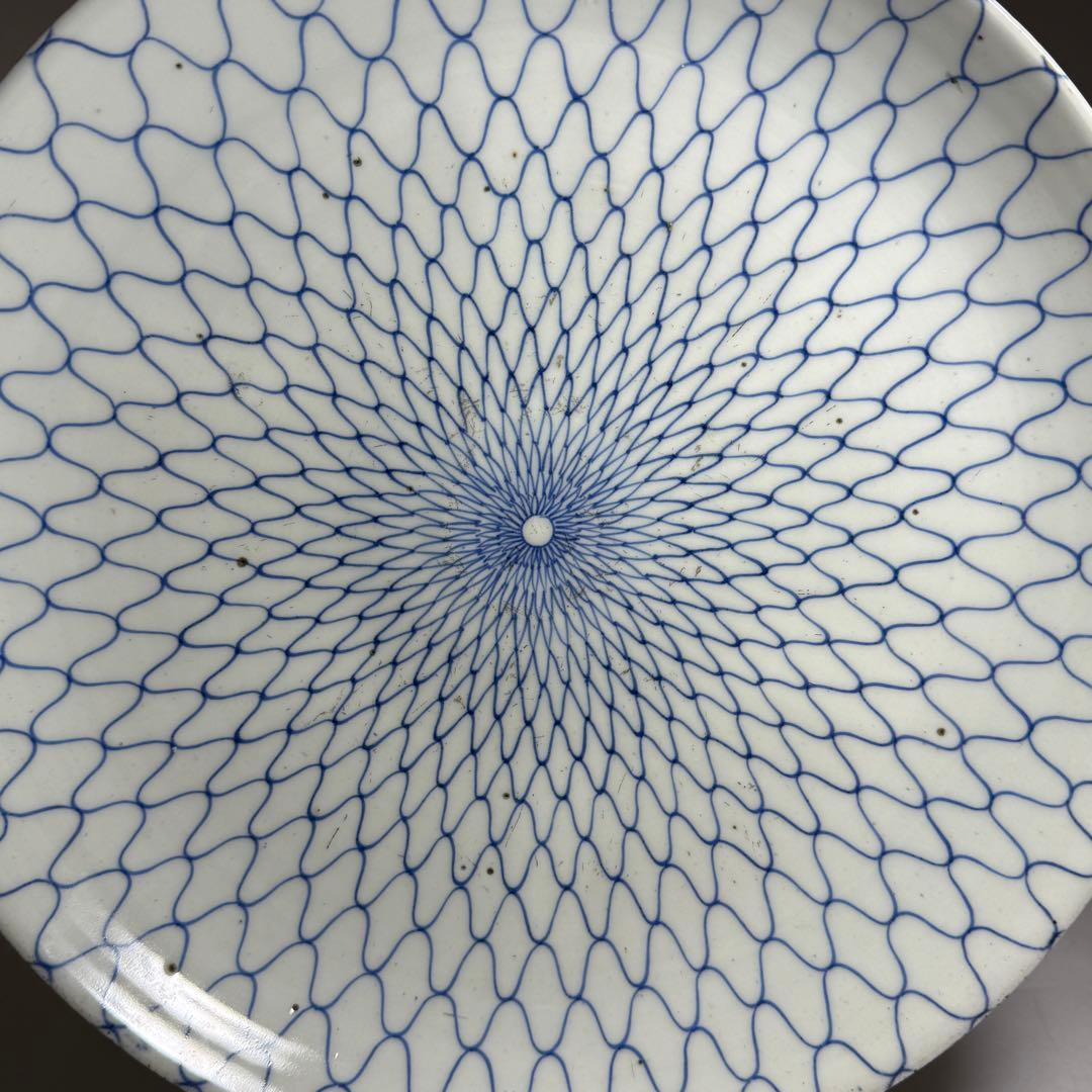 ◆名品 古伊万里 染付 網目文中皿大皿2枚組 江戸時代中期◆
