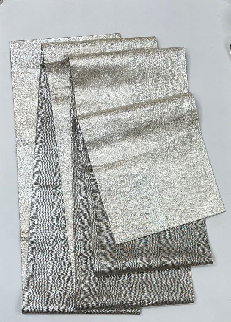 振り袖　フルセット　長襦袢付　金彩加工　希少銀無地両面全通袋帯　535