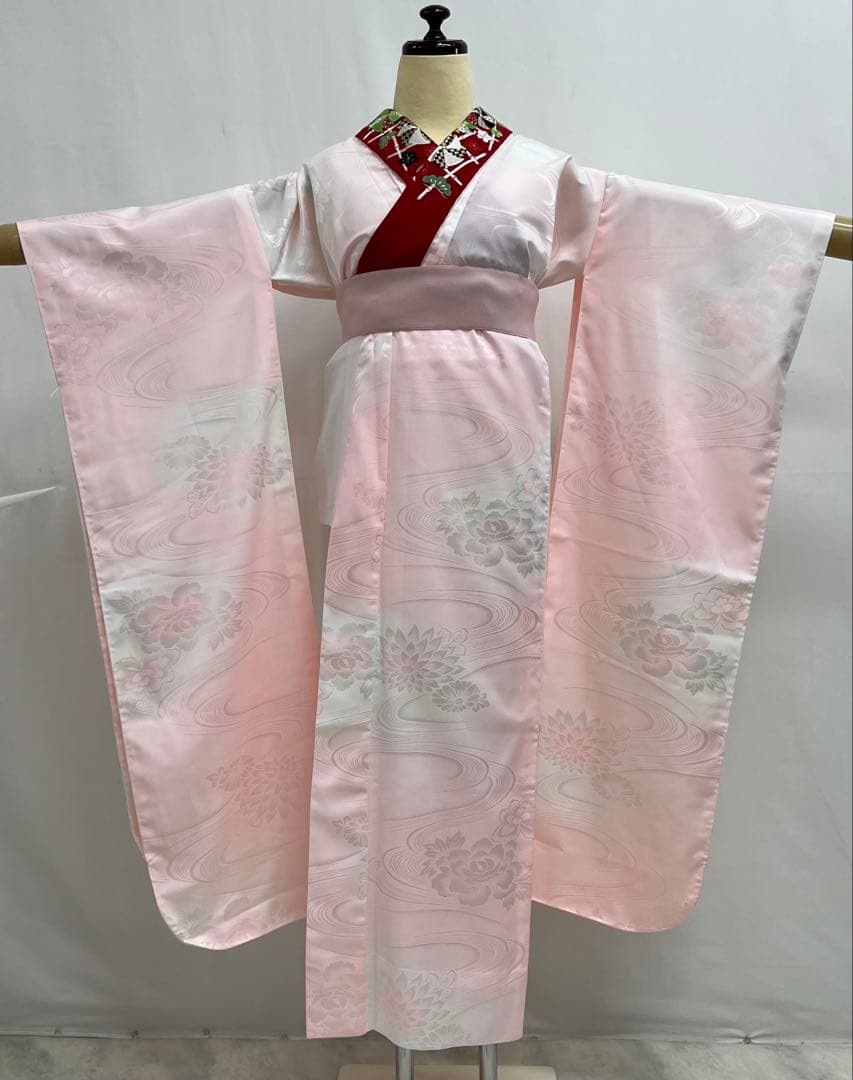 振り袖　フルセット　長襦袢付　金彩加工　希少銀無地両面全通袋帯　535