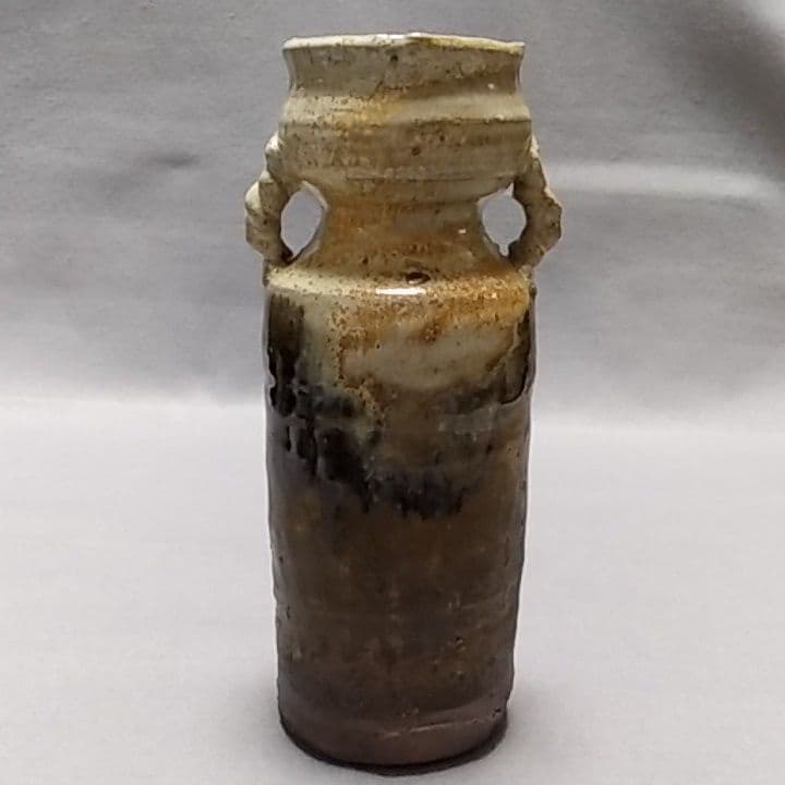 西岡良弘　氏作　朝鮮唐津耳付花生　唐津焼花入　茶道具　陶器　唐津焼