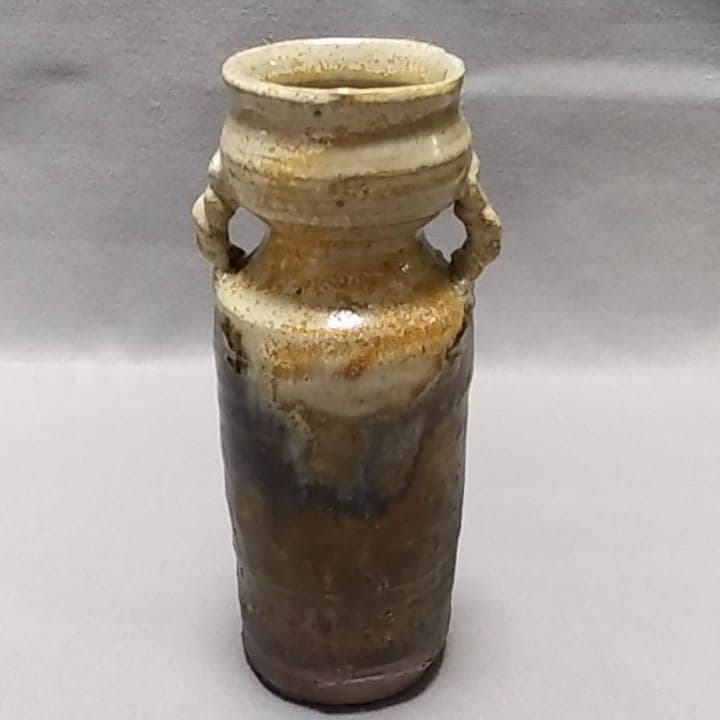 西岡良弘　氏作　朝鮮唐津耳付花生　唐津焼花入　茶道具　陶器　唐津焼