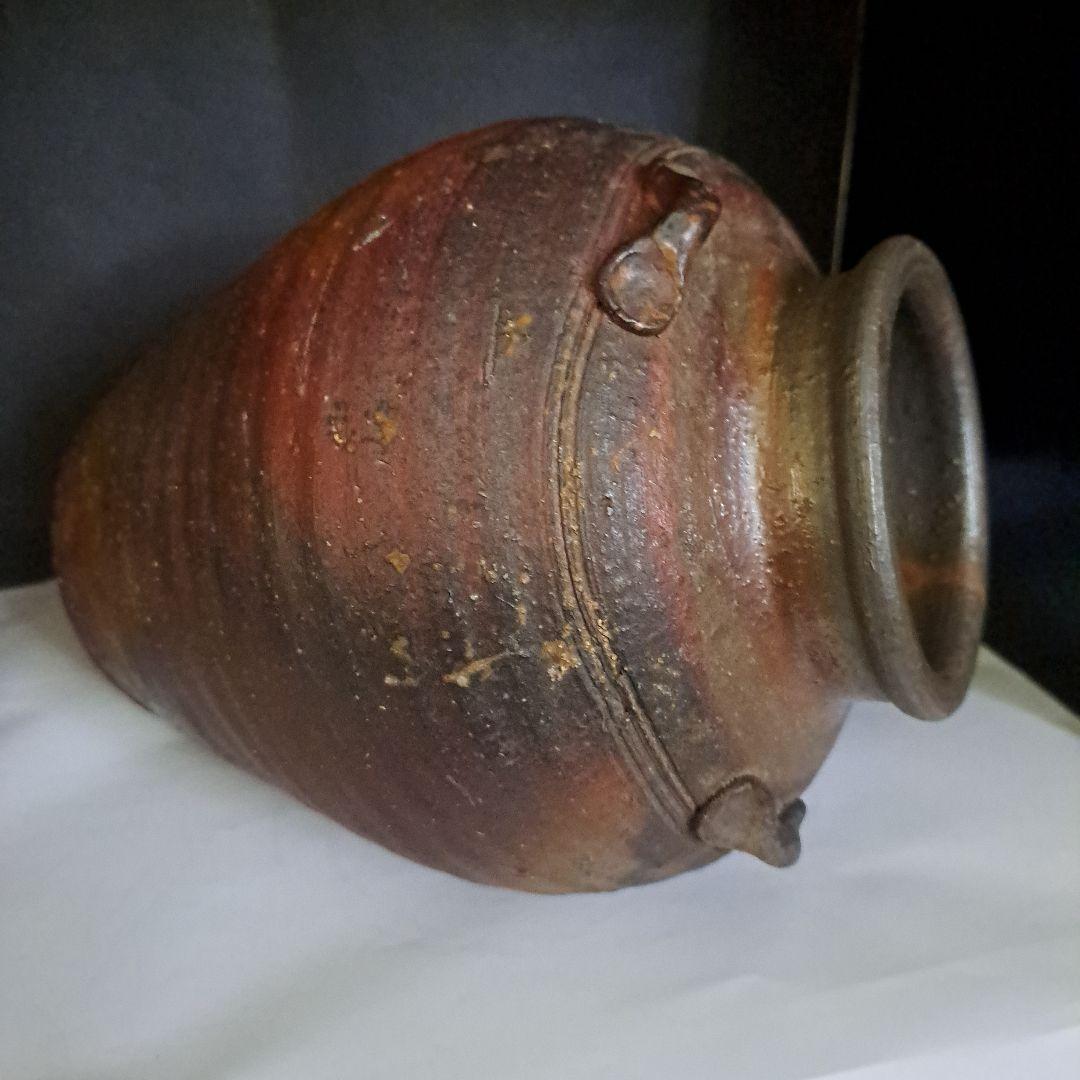 KaZe3456 茶道道　桃山時代　古備前焼　茶壺　３耳壺　三角刻印