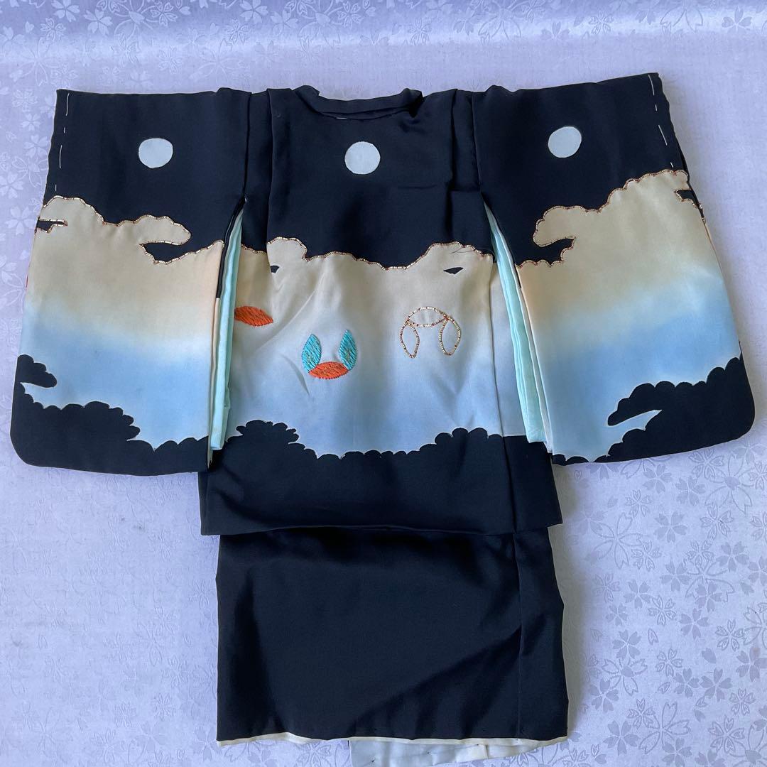 市松人形の着物（男の子）正絹　市松人形尺ニ用着物五つ紋　市松人形着物羽織セット