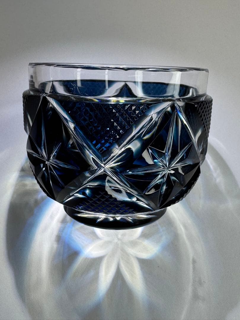 薩摩切子　大猪口　びいどろ工芸　藍色　N0003