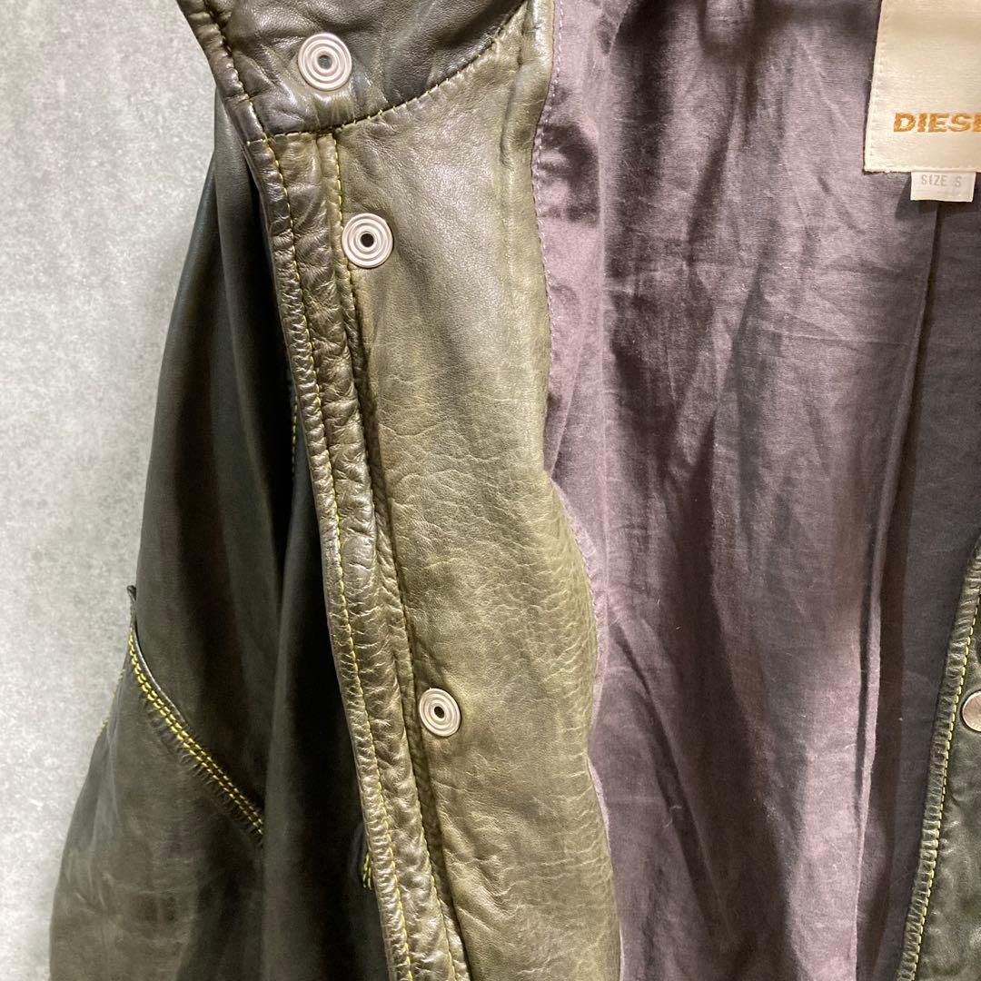 DIESEL ディーゼル 羊革 ラムレザー ライダースジャケット カーキ