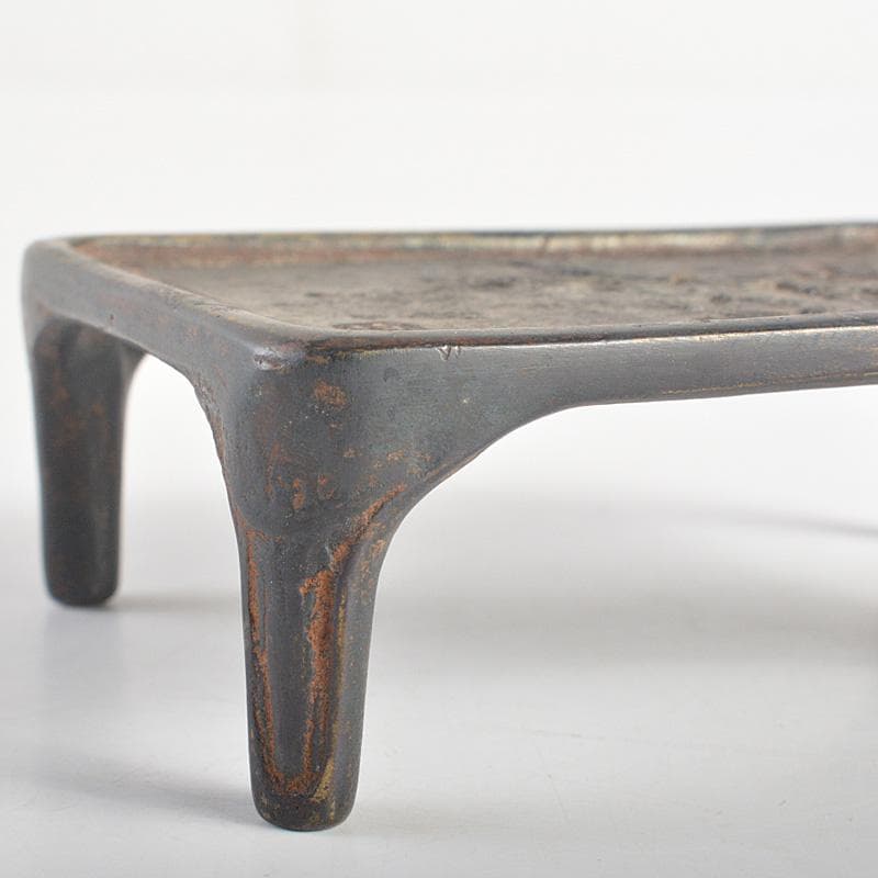 佐渡銅器　本間琢斎　蝋型鋳銅　山水文　墨床　書道具　V　R7028