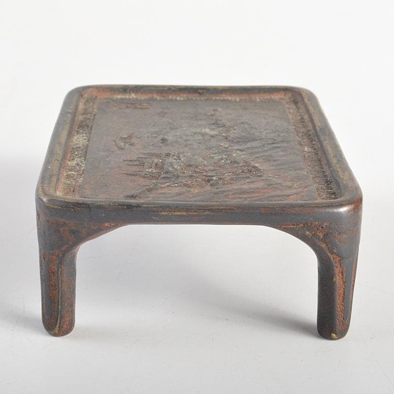 佐渡銅器　本間琢斎　蝋型鋳銅　山水文　墨床　書道具　V　R7028