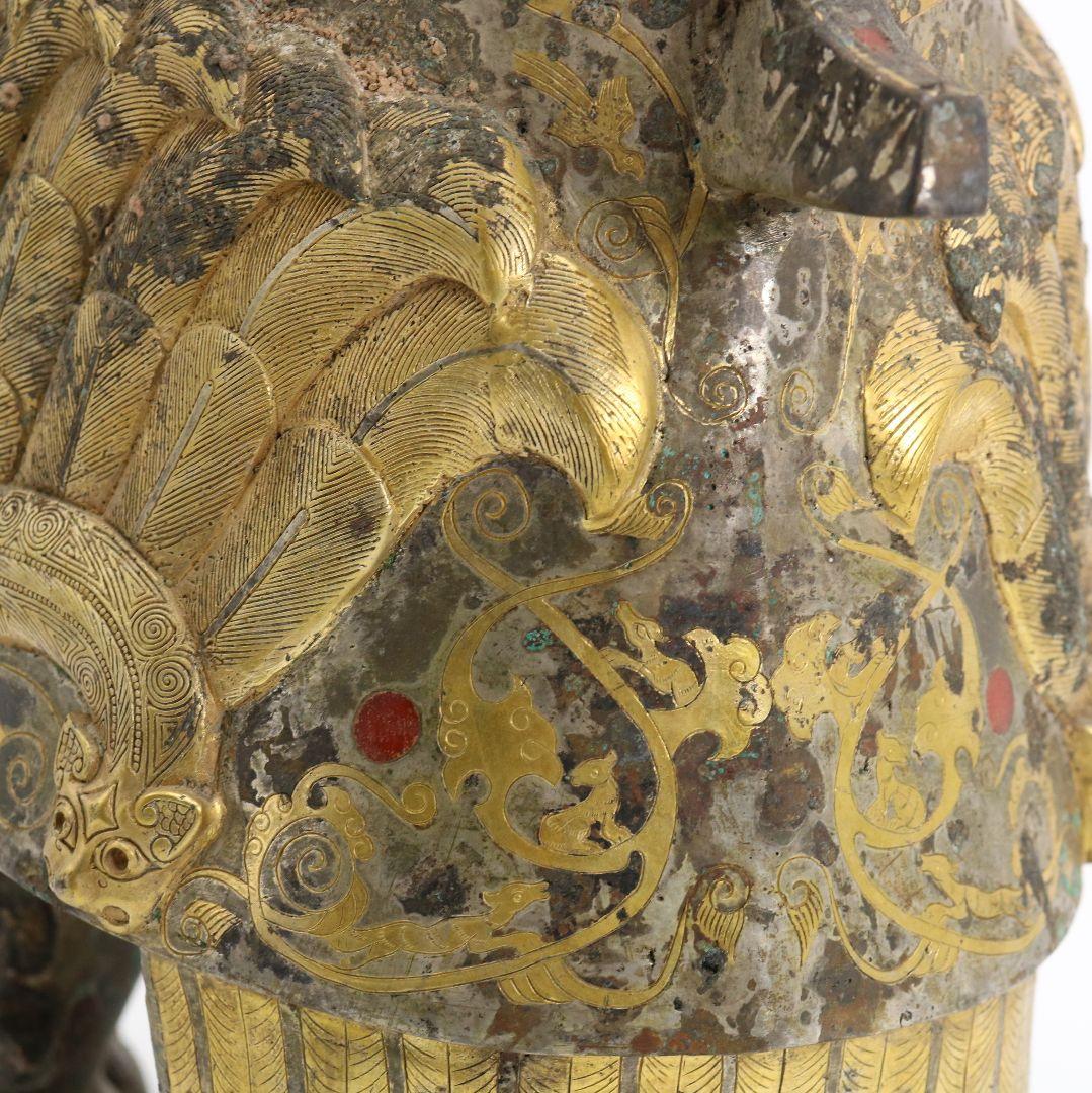 中国 青銅器 饕餮文神獣形 置物 持ち手付尊　M557