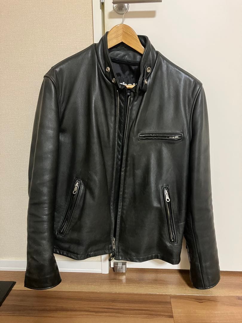 Schottシングルライダース 黒レザー