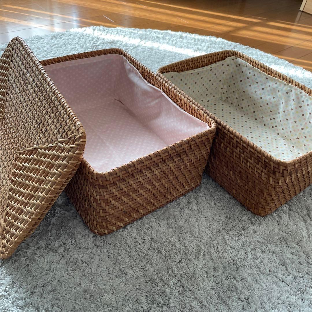 ⭐︎美品⭐︎無印良品　重なるラタン長方形バスケット4こ＋フタ2こ⭐︎内布付き