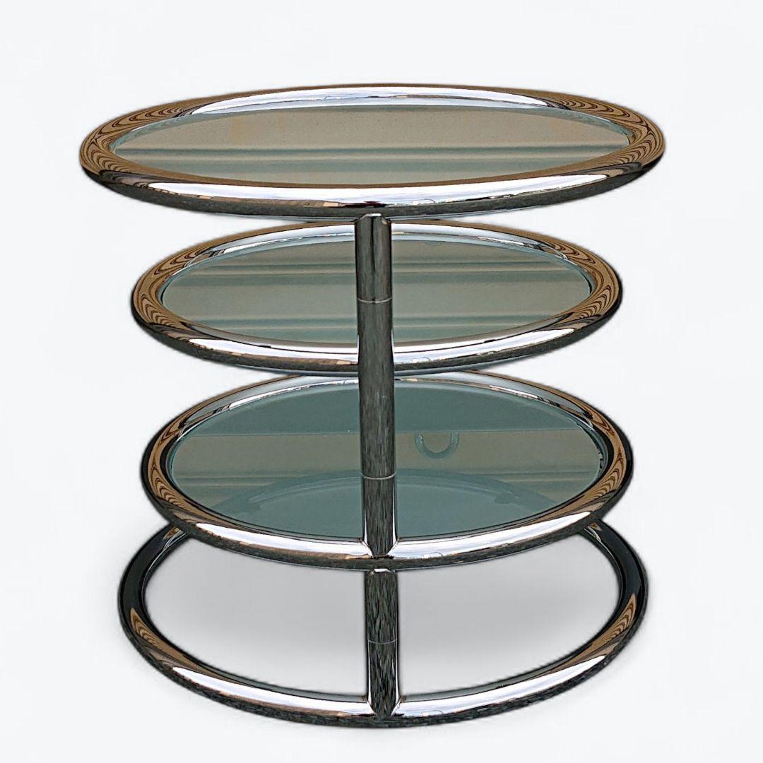 ミッドセンチュリー　4段 ガラス ラウンドテーブル 丸テーブル 可変式 モダン