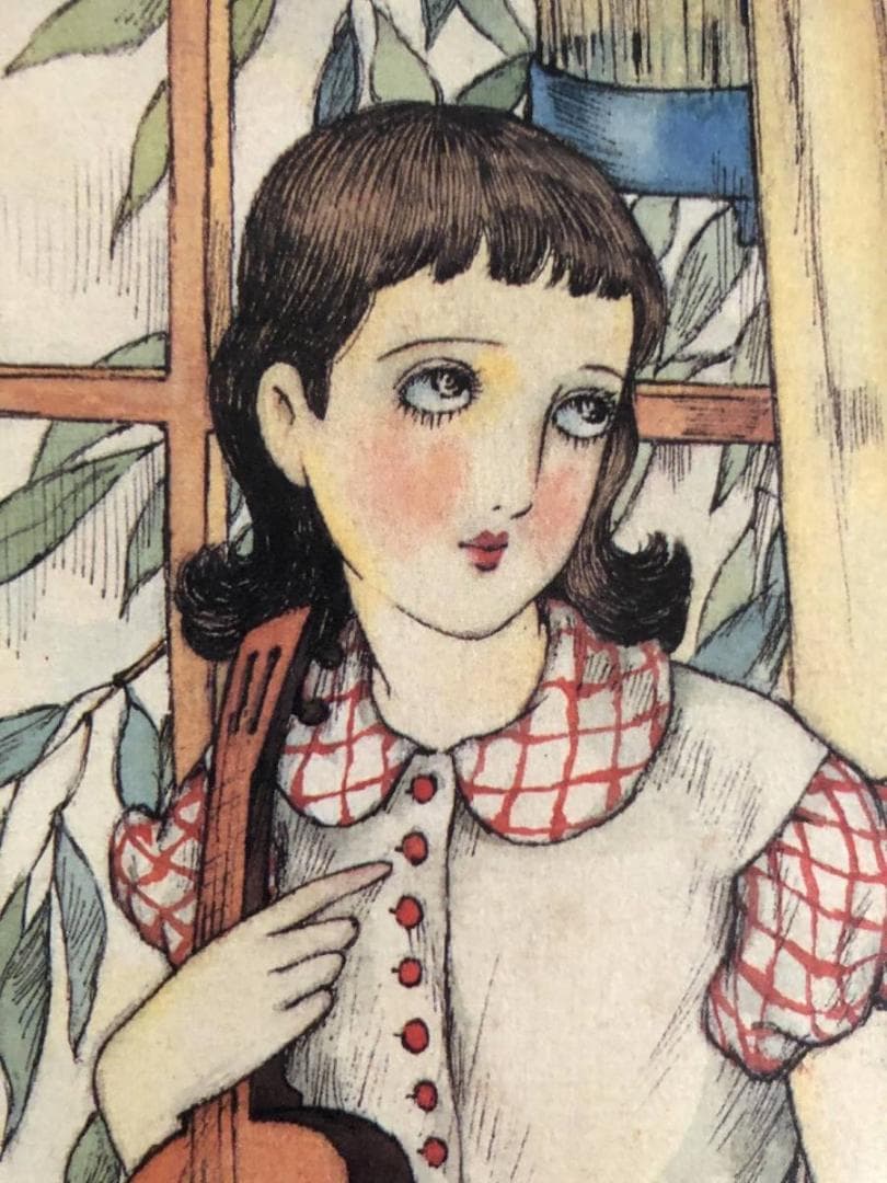 昭和レトロ、中原淳一、【窓邊】、年代物・希少画集画 、新品高級額 額装付