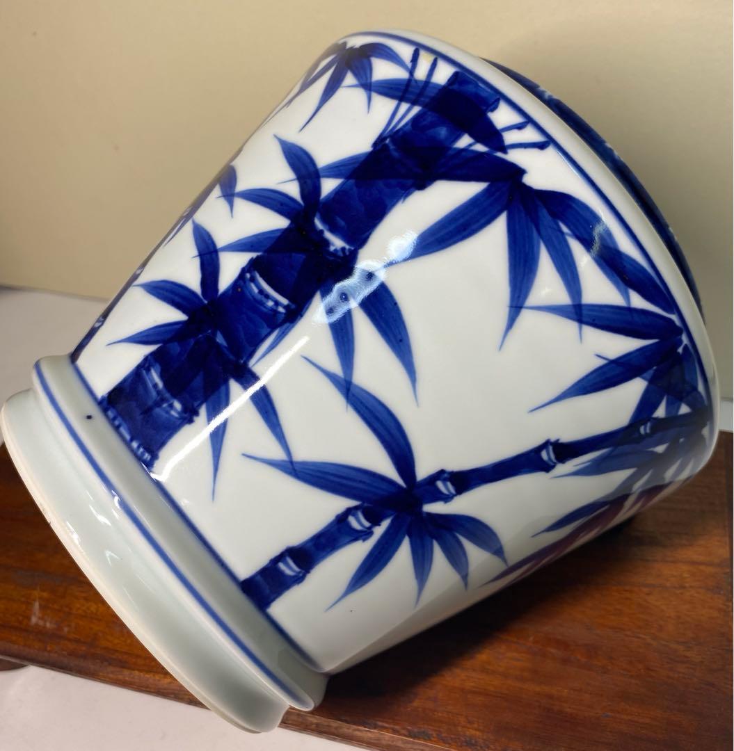 【茶道具】平安紫翠造　染付末広竹水指（共箱）