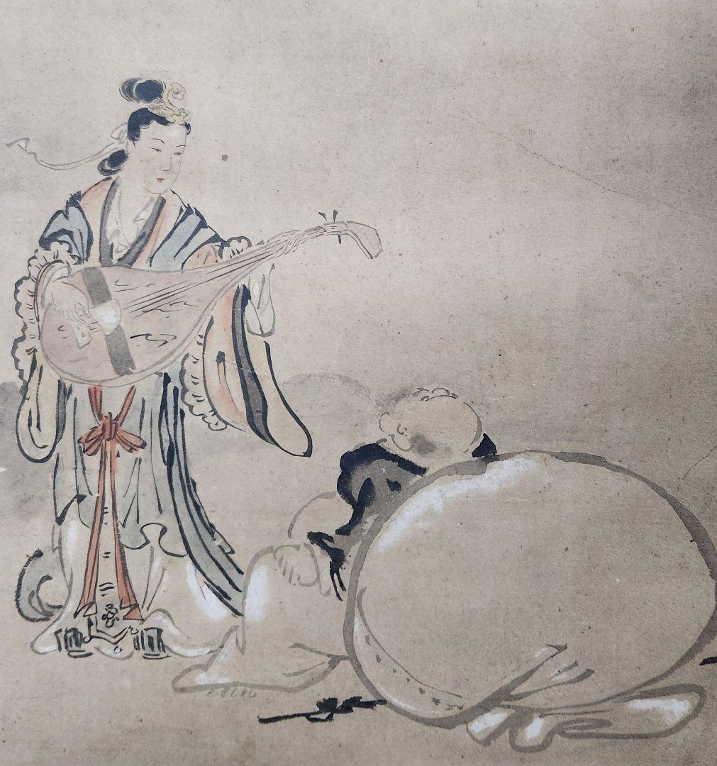 【五福神図】狩野行信 729 江戸狩野 祝時 正月 掛け軸　肉筆