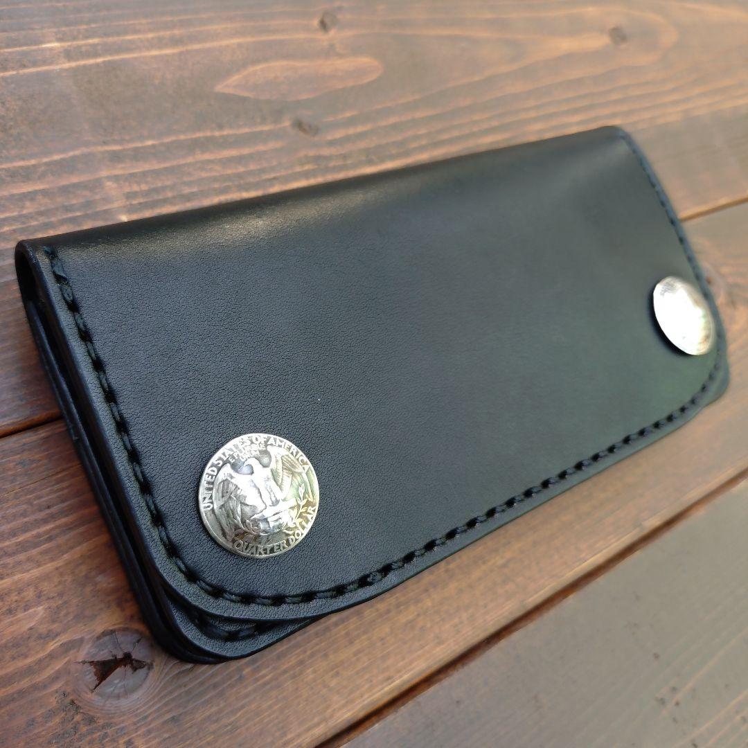 栃木オイルレザー❗️セミロングトラッカーウォレット❗️総手縫い[ハンドメイド品]