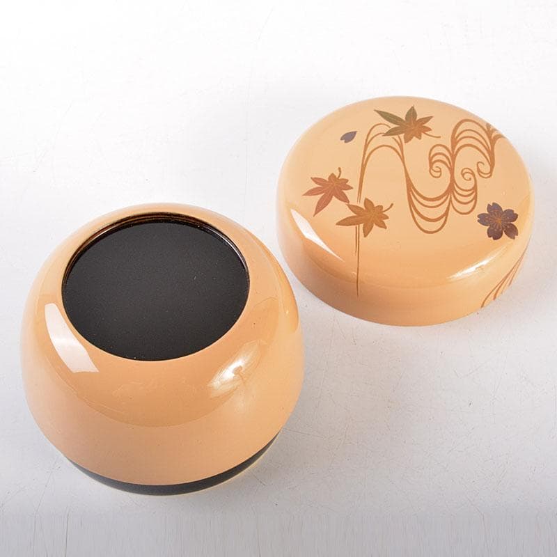 茶道具　山中塗　早見征一作　白漆　扇面流水蒔絵　平棗　共箱　V　6844