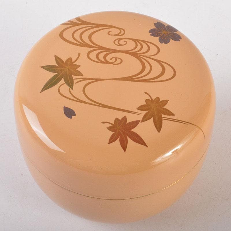 茶道具　山中塗　早見征一作　白漆　扇面流水蒔絵　平棗　共箱　V　6844