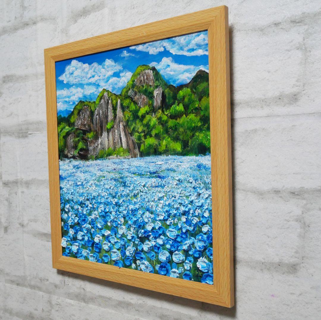 油絵 油彩 油彩画 絵 絵画 【青の洞窟のネモフィラ】